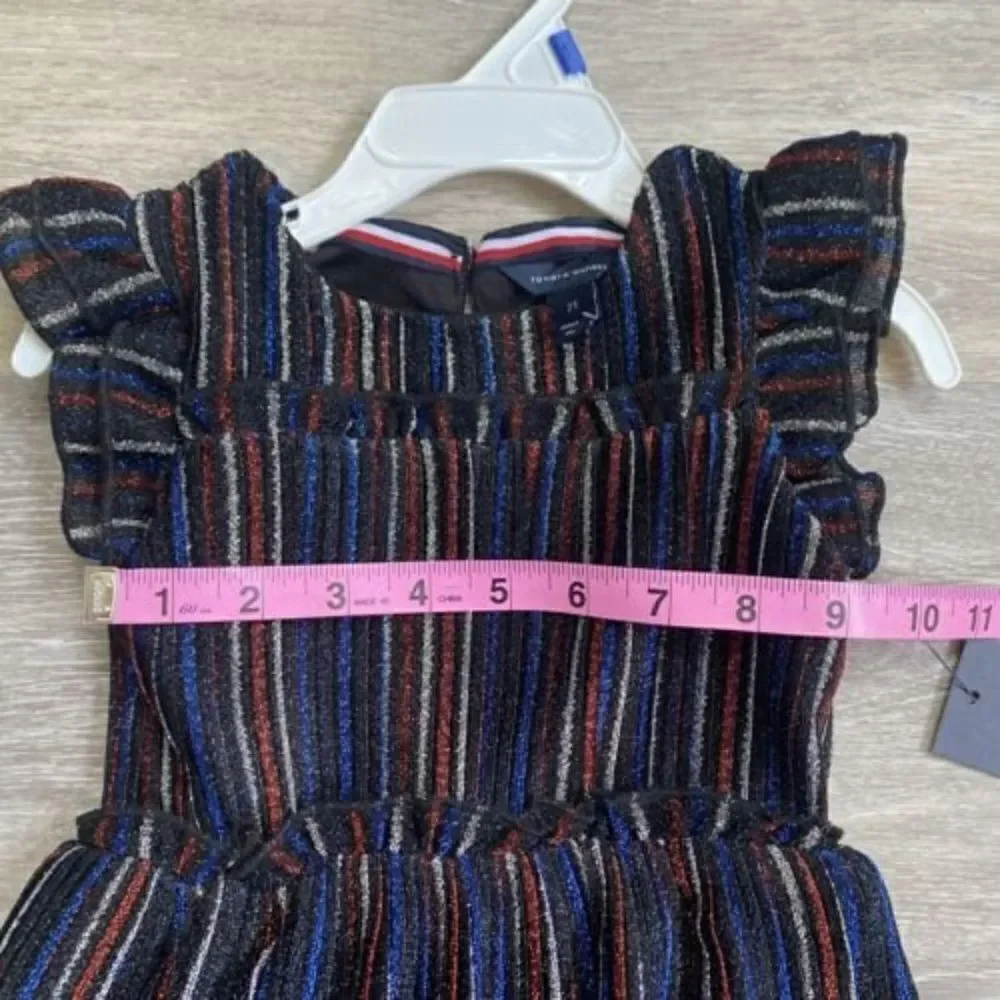 Tommy Hilfiger Kids Metallic 4th July Red Blue Striped Ruffle Dress Sz 2T Girls